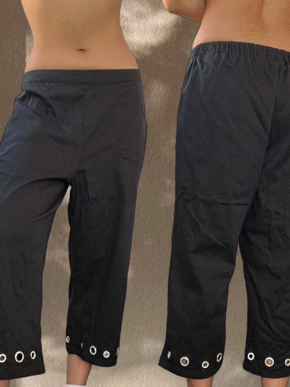 2000s wide leg capri pants grommet eyelet hem indie